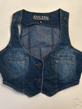 Y2K Denim Crop Vest, Button Front, Size S/M